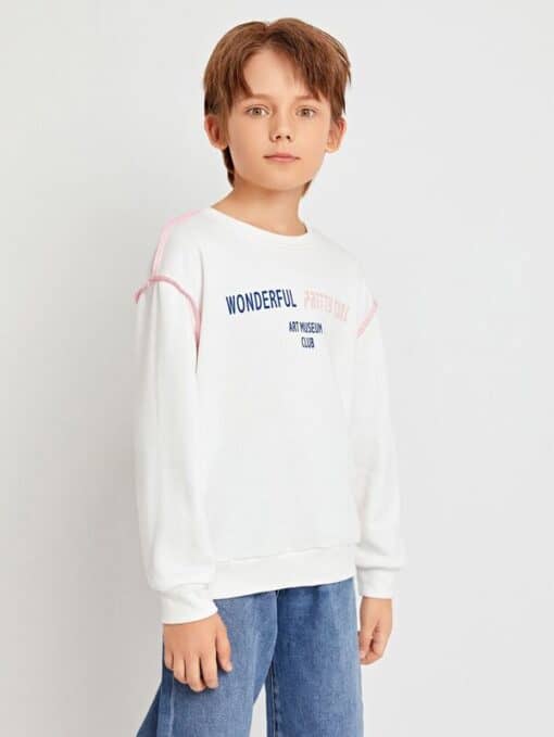 SHEIN Boys Contrast Stitch Slogan Graphic Pullover - Image 3