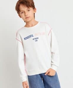 SHEIN Boys Contrast Stitch Slogan Graphic Pullover