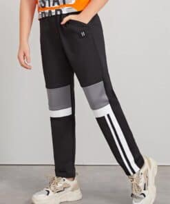 SHEIN Boys Number Patch Detail Colorblock Pants