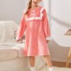 SHEIN Girls Bow Front Ruffle Trim Teddy Nightdress