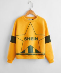 SHEIN Girls Star and Letter Graphic Colorblock Pullover