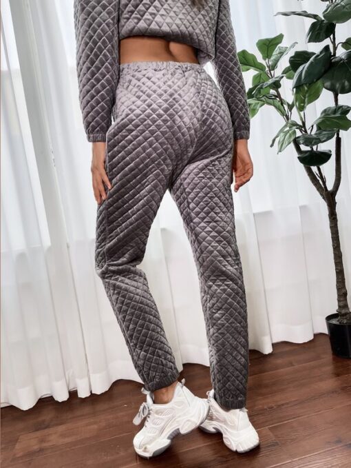 Shein Diamond Quilted Velvet Sweatpants - Image 2