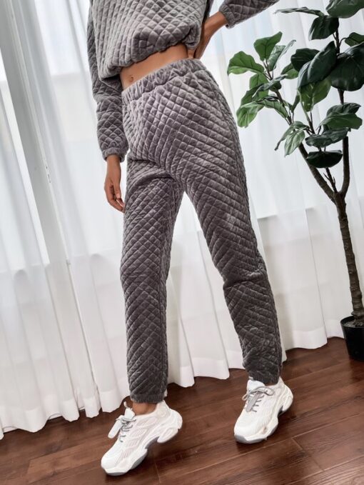 Shein Diamond Quilted Velvet Sweatpants - Image 3