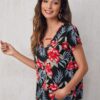 SHEIN Cutout V-neck Tropical Print Top