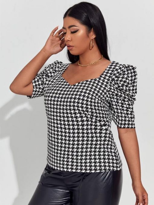 SHEIN Plus Puff Sleeve Houndstooth Top - Image 3