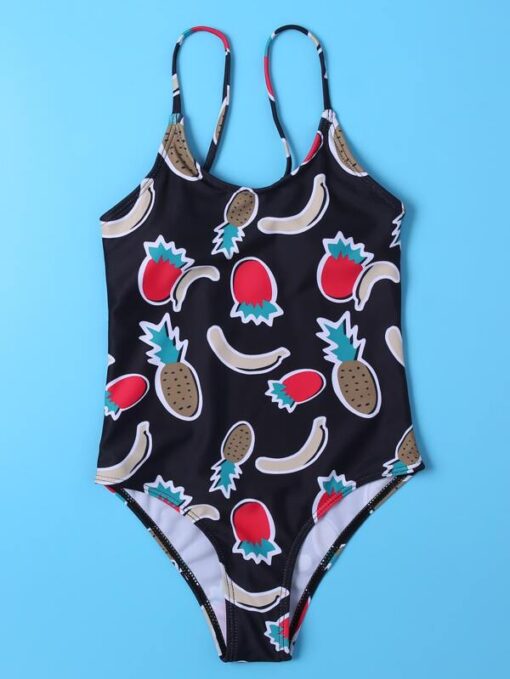 Shein Girls Fruit Print One Piece Swimsuit - Image 4