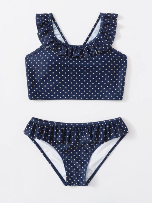 Shein Girls Polka Dot Ruffle Bikini Swimsuit - Image 3