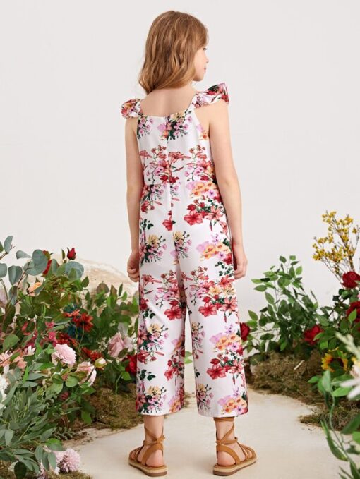 SHEIN Girls Allover Floral Ruffle Trim Jumpsuit - Image 2