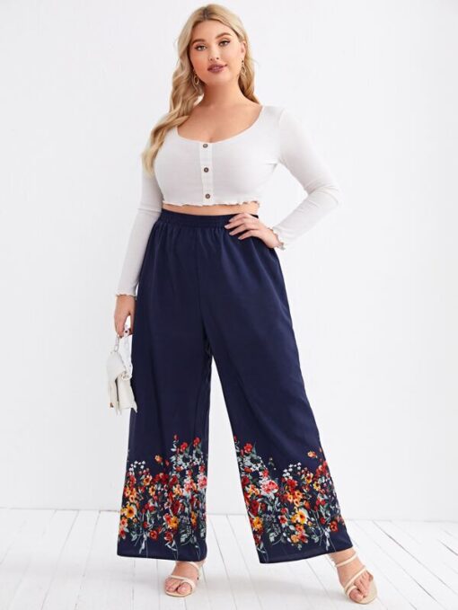 SHEIN Plus Floral Print Wide Leg Pants - Image 3