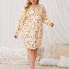 Shein Plus Allover Floral Print Lapel Neck Nightdress