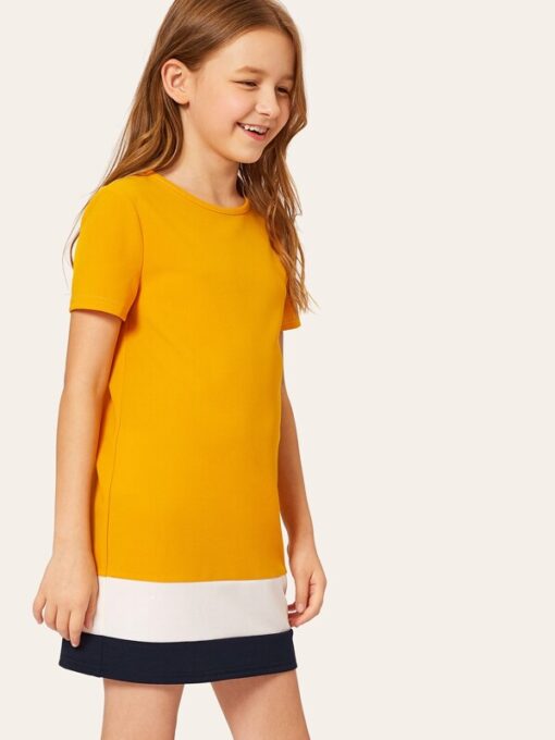 SHEIN Girls Colorblock Round Neck Tunic Dress - Image 3