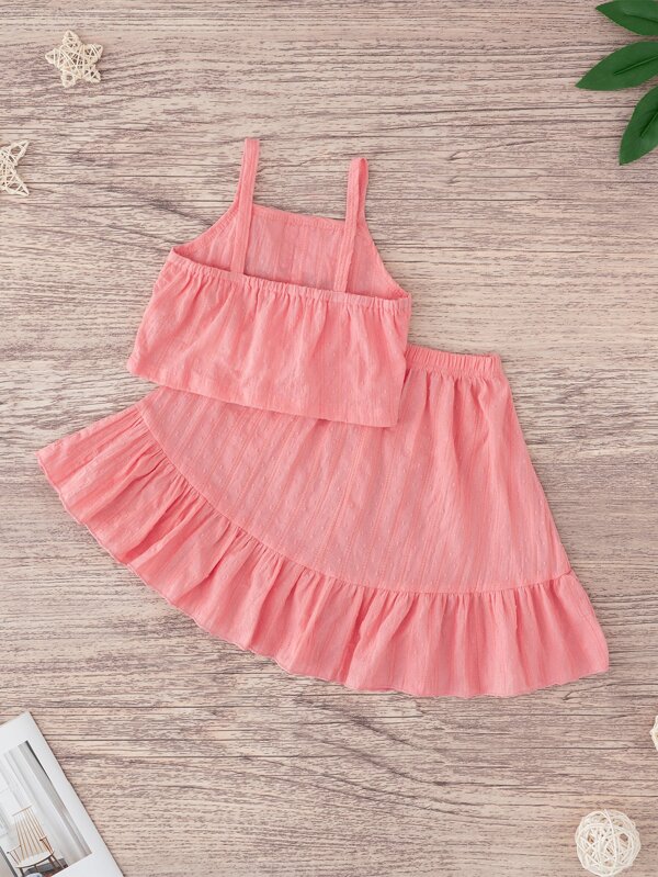 Shein Toddler Girls Ruffle Trim Button Front Cami Top With Skirt - Pink ...
