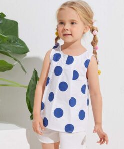 SHEIN Toddler Girls Fold Pleat Polka Dot Top