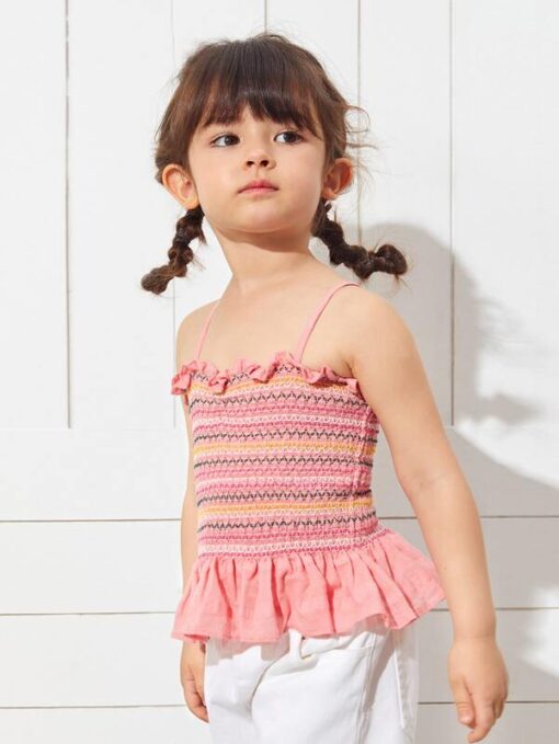 Shein Toddler Girls Ruffle Trim Shirred Cami Top Pink Shop
