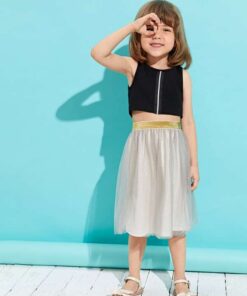 Shein Toddler Girls Zip Detail Tank Top & Mesh Skirt