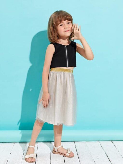 Shein Toddler Girls Zip Detail Tank Top & Mesh Skirt - Image 3