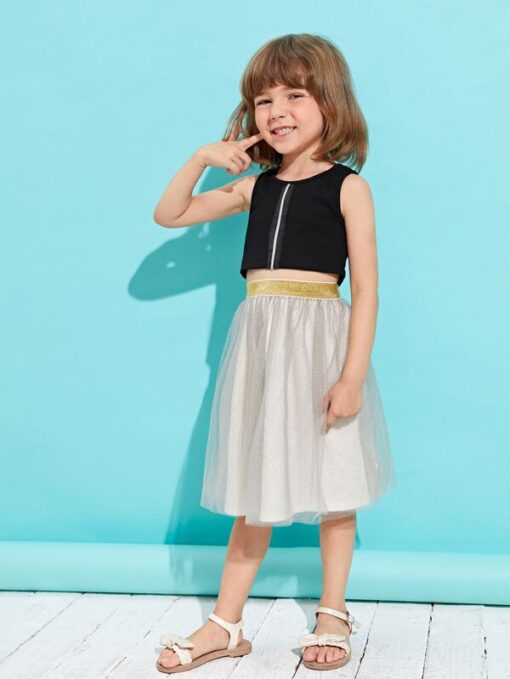 Shein Toddler Girls Zip Detail Tank Top & Mesh Skirt - Image 4