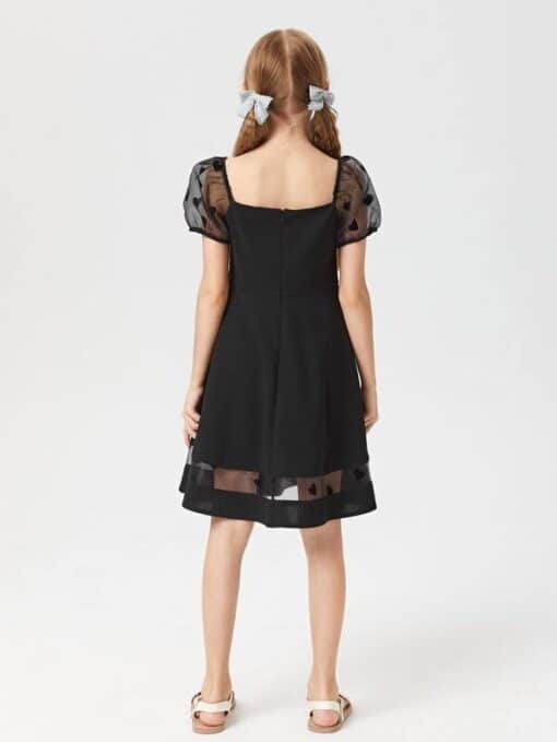 SHEIN Girls Puff Sleeve Heart Sheer Mesh Insert Dress - Image 4