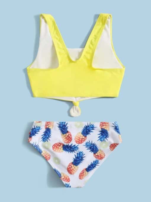 SHEIN Toddler Girls Pineapple Print Knot Hem Bikini Swimsuit - Image 4