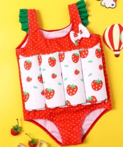 Shein Toddler Girls Strawberry & Polka Dot One Piece Swimsuit