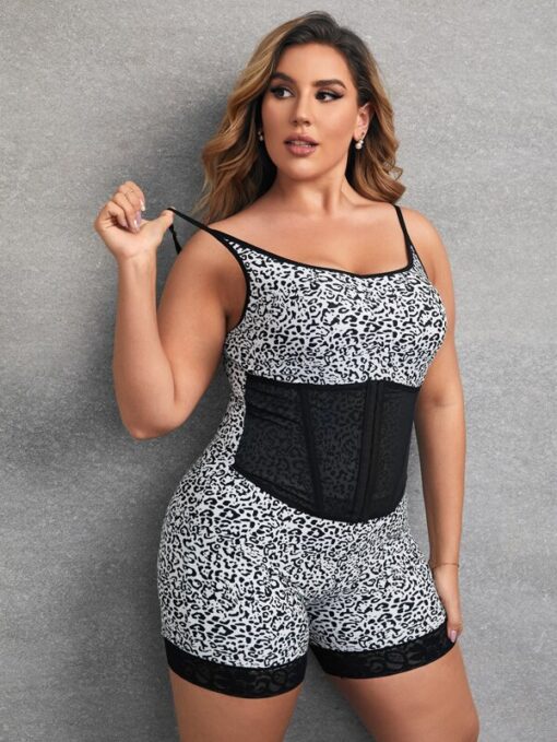 SHEIN Plus Leopard Contrast Mesh Shapewear Bodysuit - Image 3