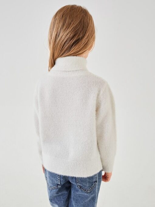 SHEIN BASICS Toddler Girls High Neck Fuzzy Knit Sweater - Image 2