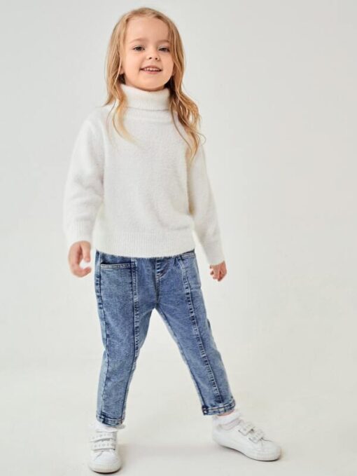 SHEIN BASICS Toddler Girls High Neck Fuzzy Knit Sweater - Image 3