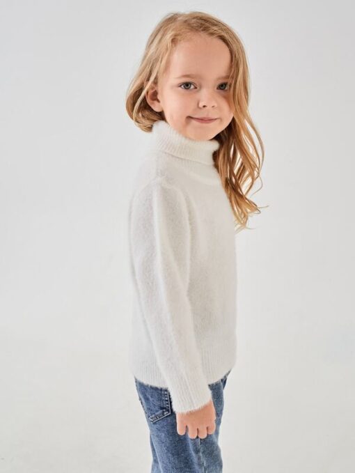 SHEIN BASICS Toddler Girls High Neck Fuzzy Knit Sweater - Image 4