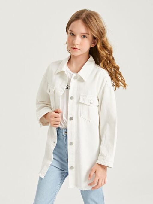 SHEIN Girls Flap Pocket Drop Shoulder Denim Jacket - Image 3