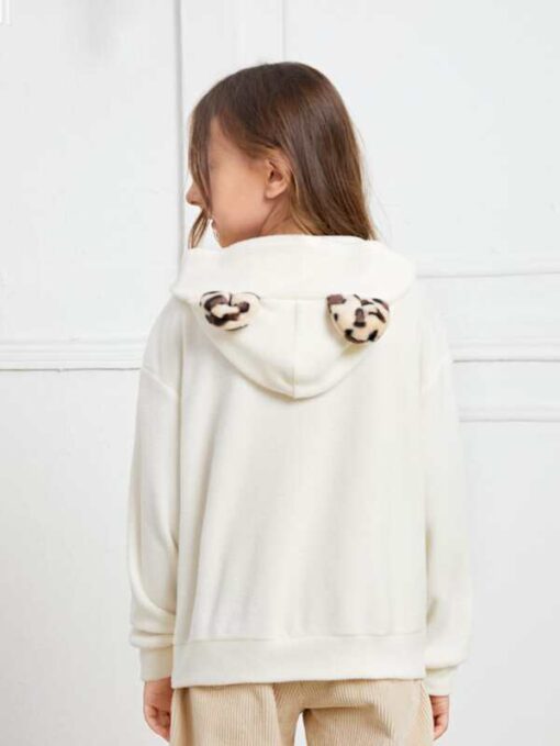 SHEIN Girls Leopard Print 3D Ear Patched Fleece Hoodie - Image 4