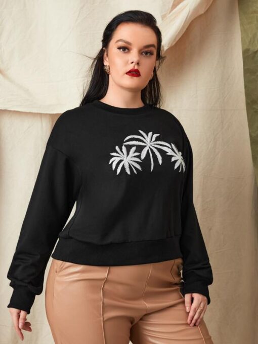 SHEIN Plus Tropical Embroidery Sweatshirt - Image 3