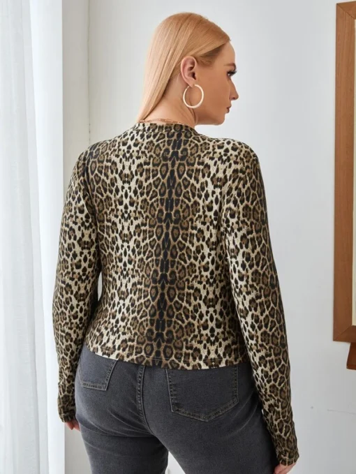 Shein Plus Mock Neck Leopard Print Knit Tee - Image 2