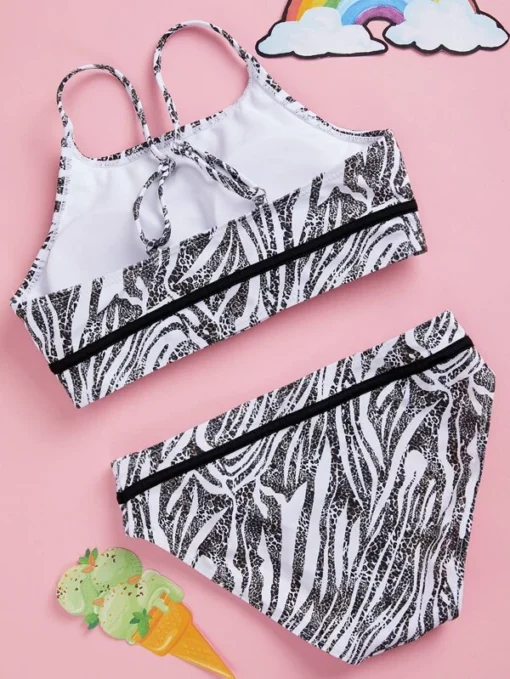 Shein Girls Zebra Stripe Bikini Swimsuit - Pink Shop