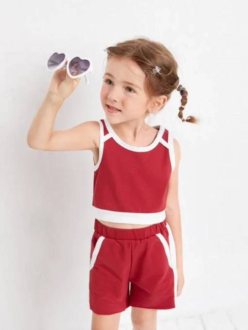 SHEIN Toddler Girls Colorblock Tank Top With Track Shorts - Image 3