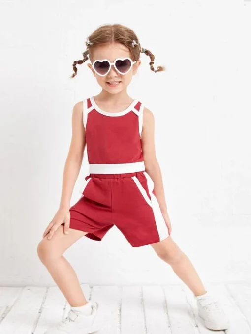 SHEIN Toddler Girls Colorblock Tank Top With Track Shorts