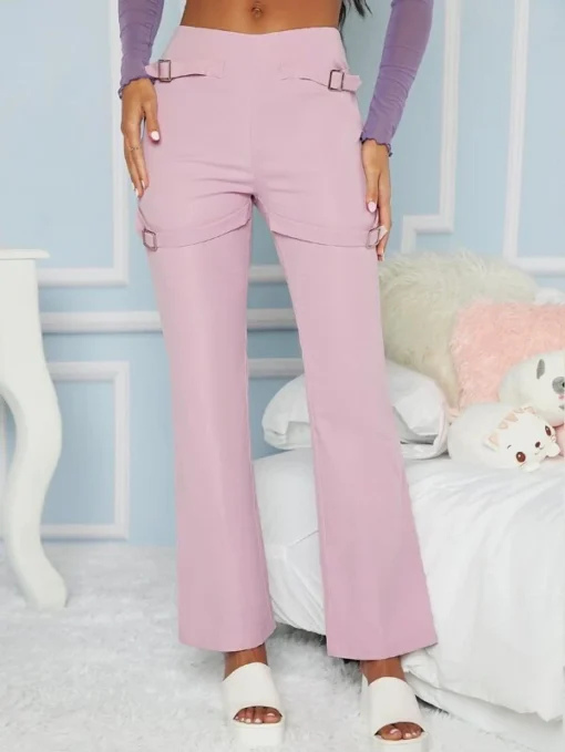 SHEIN Buckled Detail Flare Leg Pants - Image 4