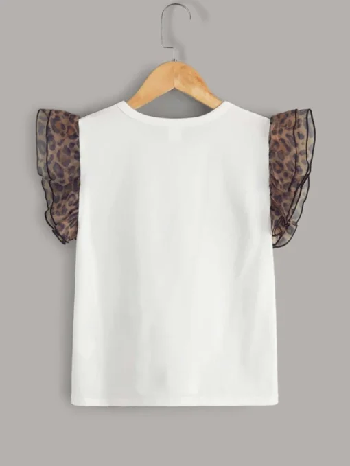 SHEIN Girls Bow & Slogan Pattern Butterfly Sleeve Tee - Image 2