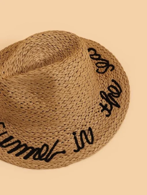 Shein Toddler Kids Letter Graphic Straw Hat - Image 3