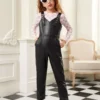 SHEIN Girls Grommet Buckle PU Leather Overalls