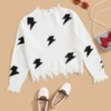 SHEIN Girls Lightning Pattern Ripped Hem Sweater