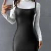 SHEIN Solid PU Leather Bodycon Dress Without Tee