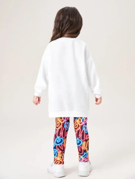 SHEIN Toddler Girls Cartoon Unicorn Print Drop Shoulder Pullover & Graphic Print Leggings - Image 2