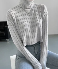 Shein High Neck Drop Shoulder Ribbed Knit Tee