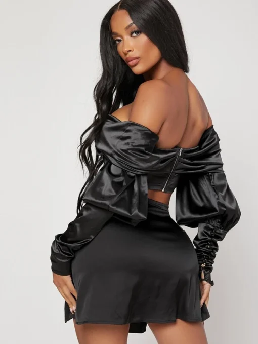 SHEIN SXY Off Shoulder Gigot Sleeve Asymmetrical Hem Satin Top - Image 2