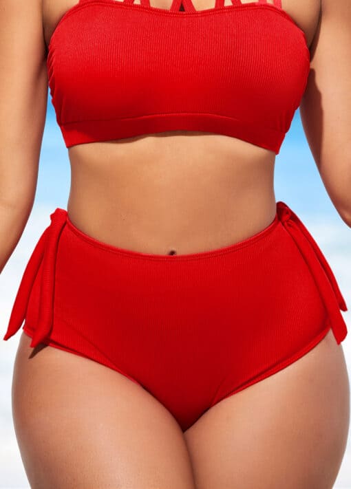 ROSEWE  Cross Strap High Waisted Red Bikini Set - Image 3