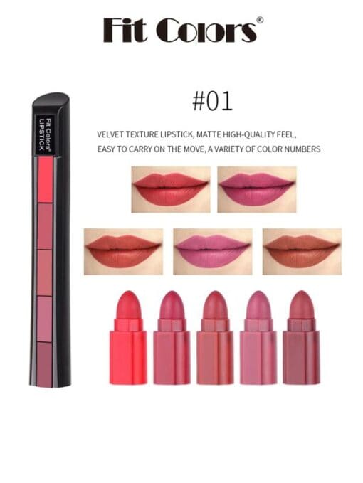 SHEIN 5-color Matte Lipstick, Non-stick Cup Long-wearing Lip Makeup - Image 4