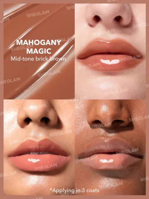 SHEGLAM Pout-Perfect Shine Lip Plumper-Mahogany Magic Moisturizing Plumping Solid Lip Gloss Non-Stick Nourishing Lip Plumping Serum Coconut Oil Lipstick Lip Cosmetics