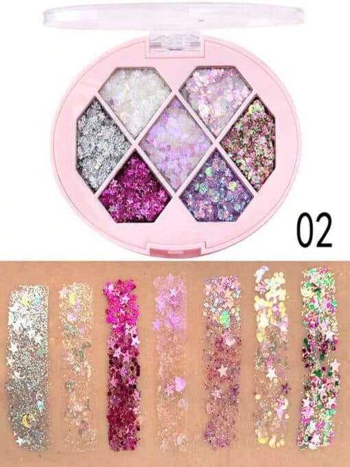 shein #02 Eyeshadow Palette, 7-Color Long-Lasting Shiny Scallion Powder Eyeshadow Tray Waterproof Eye Shadow Compact - Image 2