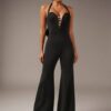 SHEIN BAE Cut Out Front Flare Leg Halter Jumpsuit