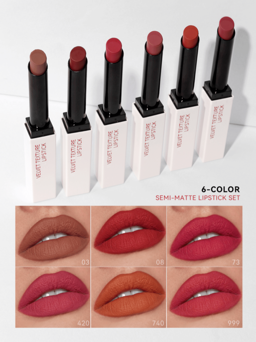 SHEIN 6-Color Semi Matte Lipstick Set,Semi-Mattes Lip Stick, High Impact With Moisturizing Velvety Formula, Matte Finish
